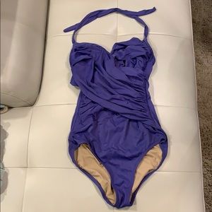 J Crew Ruched Crossover Halter Tank Swim Suit